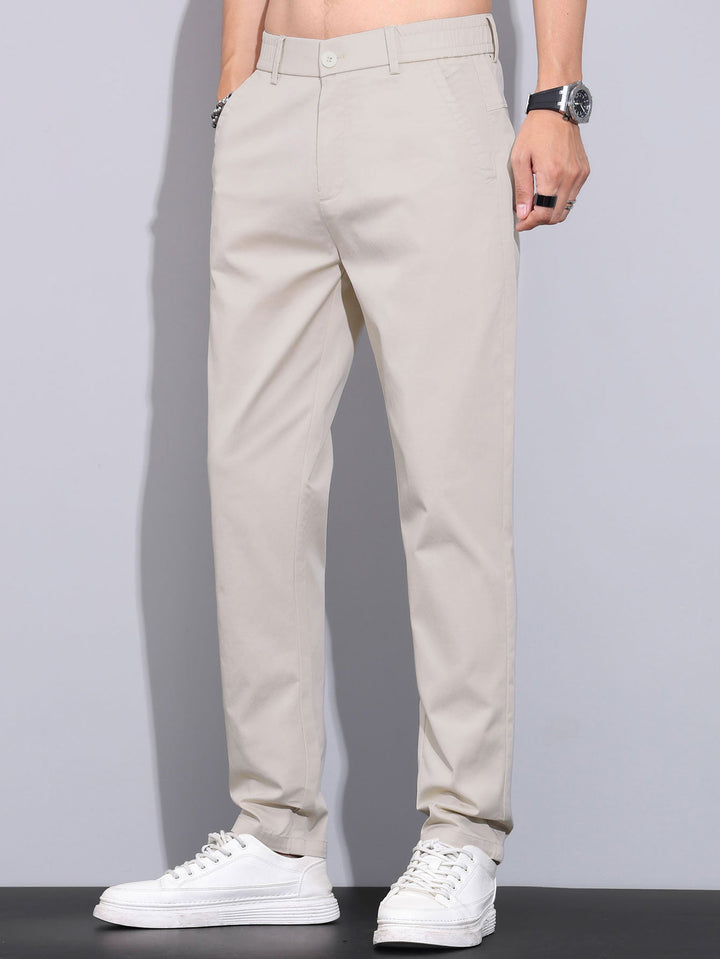 Contrast Trim Textured Zipper Knit Polo &amp; Elastic Waist Straight Leg Trousers