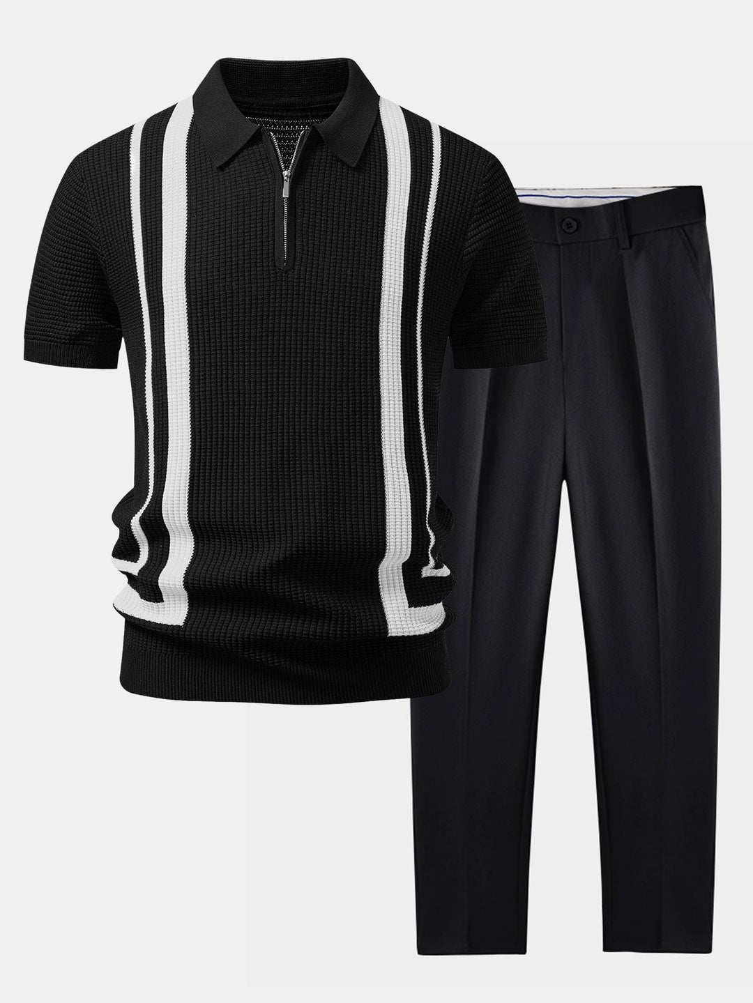 Contrast Zipper Polo &amp; Slim Fit Tapered Trousers