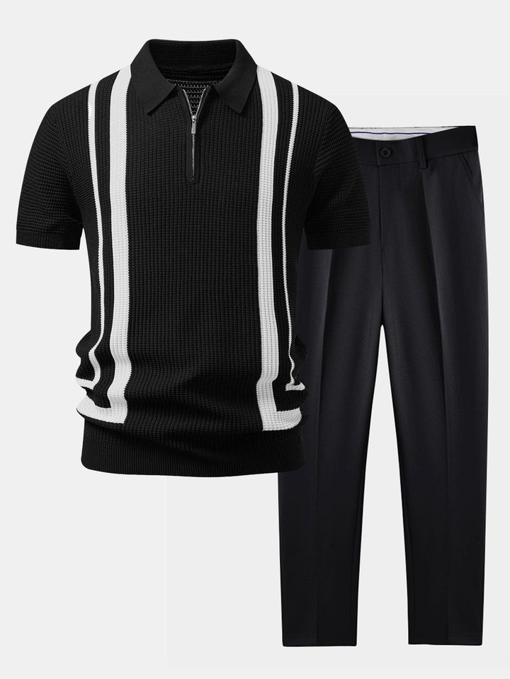 Contrast Zipper Polo &amp; Slim Fit Tapered Trousers