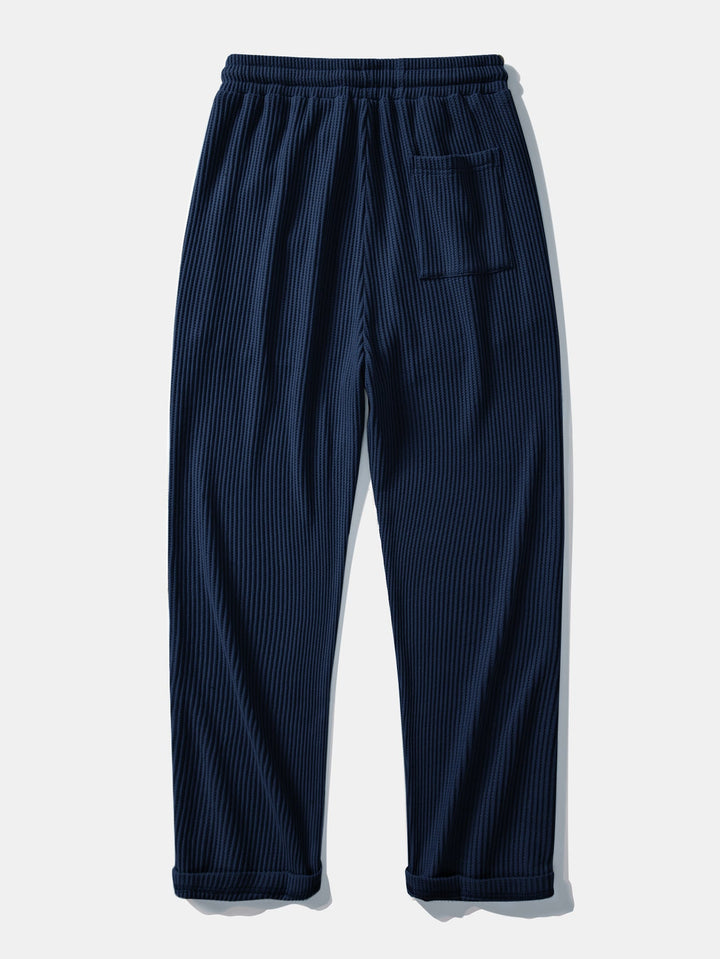 Contrast Knit Waffle Johnny Collar Polo &amp; Drawstring Knitted Waffle Pants