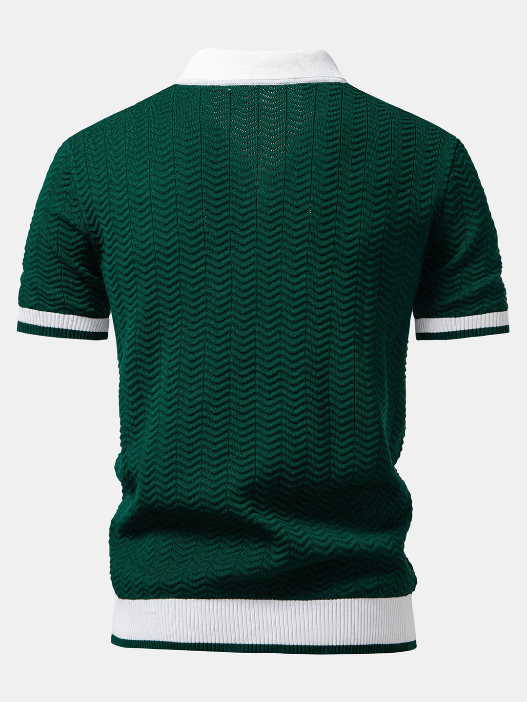Texture Contrast Knitted V Neck Polo Shirt &amp; Elastic Waist Chino Shorts