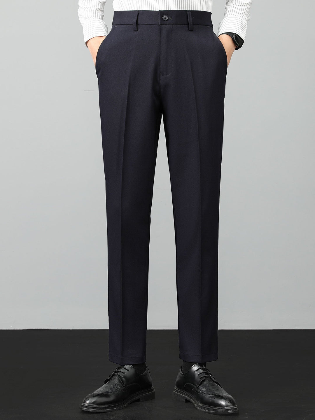 Contrast Striped Ribbed Knit Polo &amp; Slim Fit Tapered Trousers