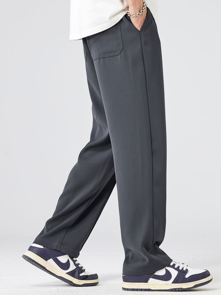 Single Pleat Drawstring Straight Leg Pants