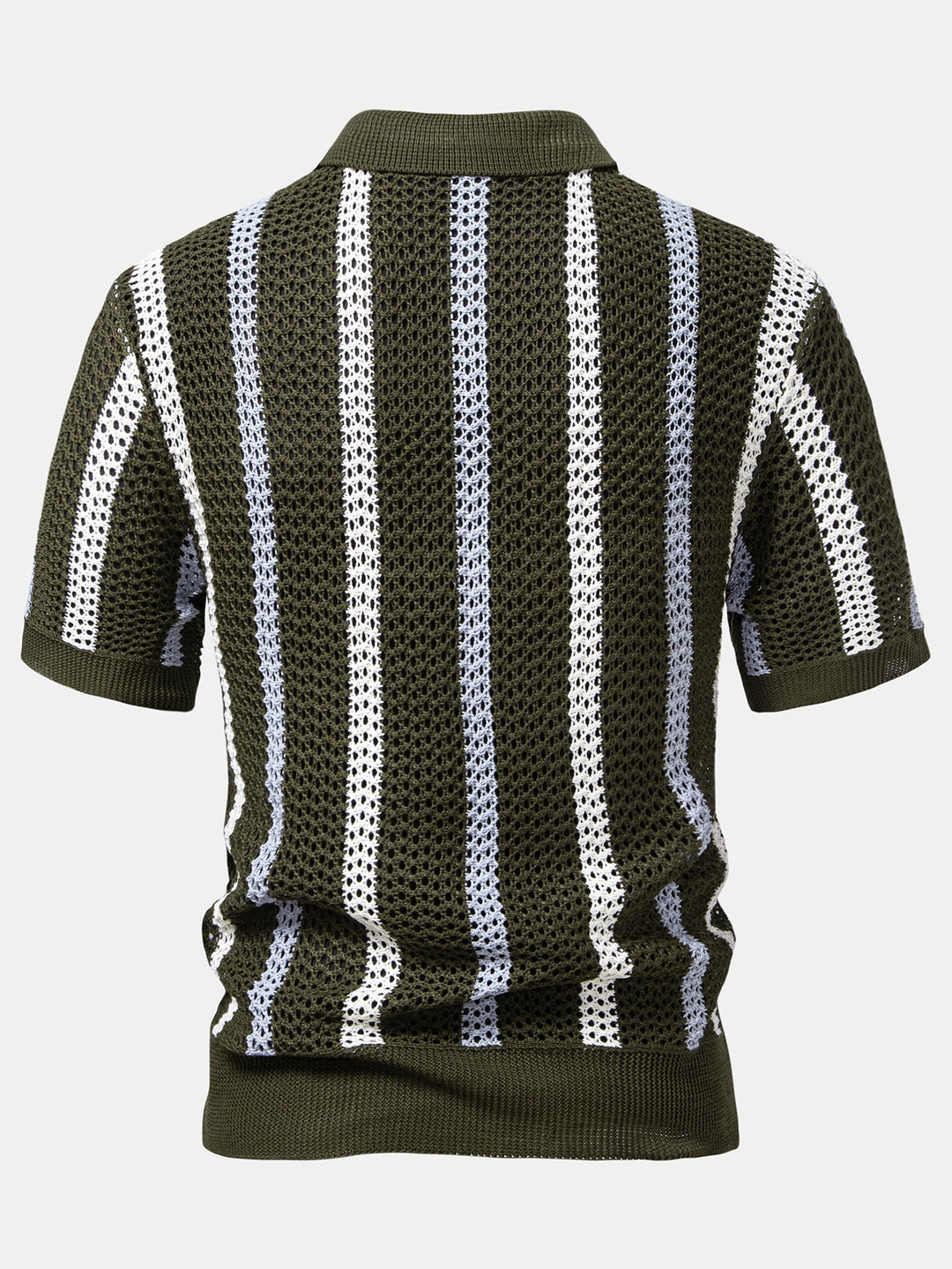 Striped Crochet V Neck Polo &amp; Straight Leg Linen Pants