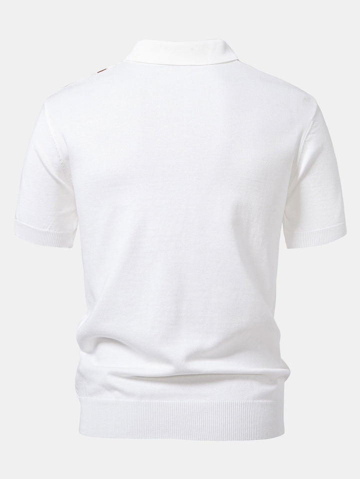 Stripe Knit Zip Up Polo Shirt &amp; Slim Fit Tapered Trousers