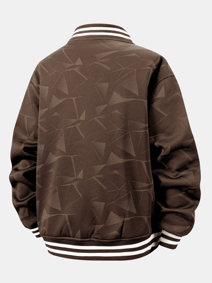 Teddy Lined Geometric Print Baseball Jacket