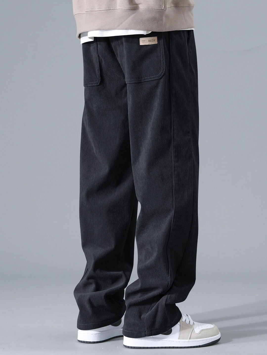 Relax Fit Contrast Corduroy Polo Collar Sweatshirt &amp; Straight Leg Corduroy Pants
