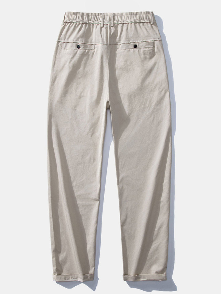 Contrast Trim Textured Zipper Knit Polo &amp; Elastic Waist Straight Leg Trousers