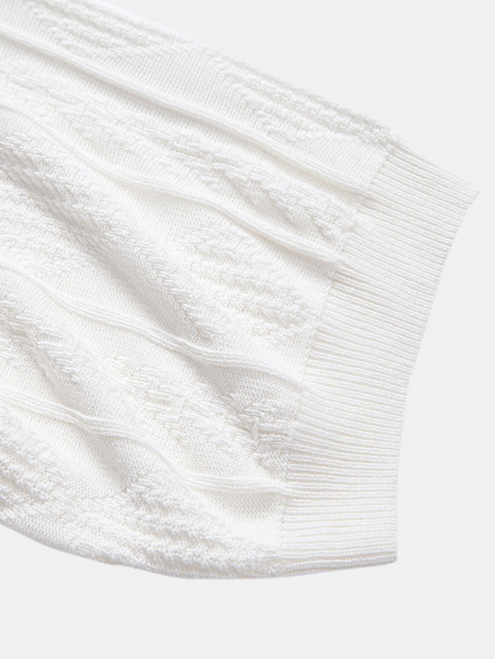 Geometric Jacquard Knitted Polo Shirt &amp; Slim Fit Tapered Trousers
