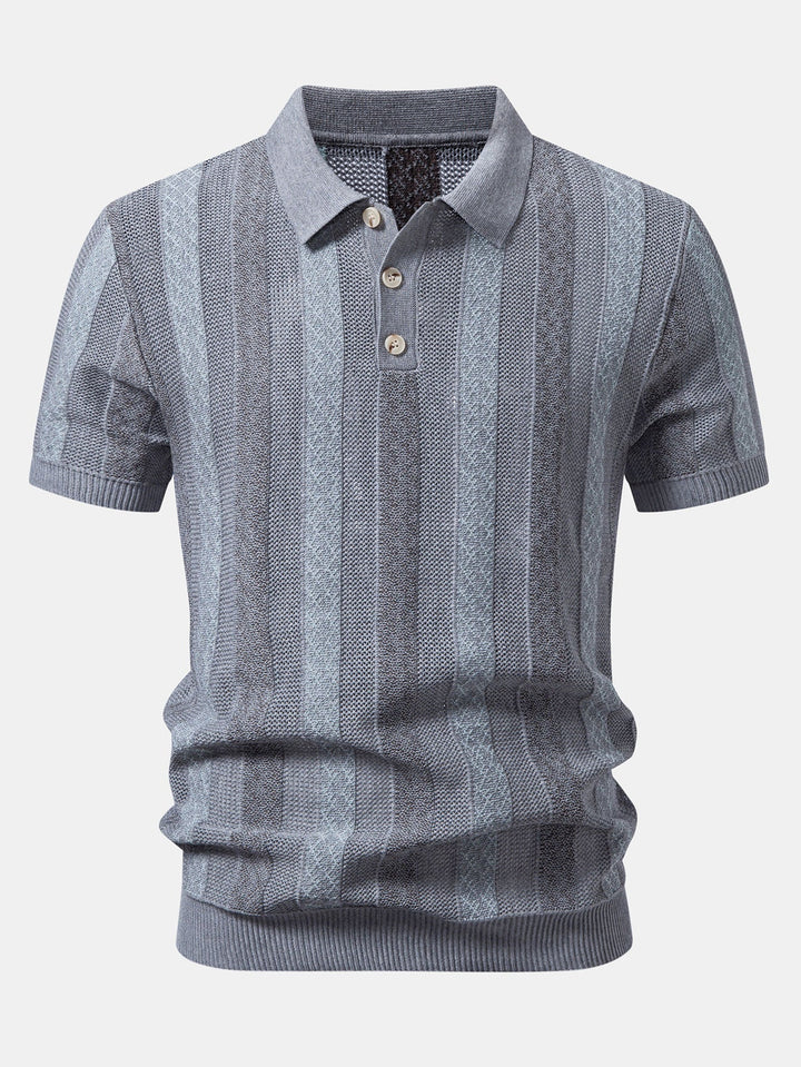 Striped Textured Knit Polo &amp; Slim Fit Tapered Trousers