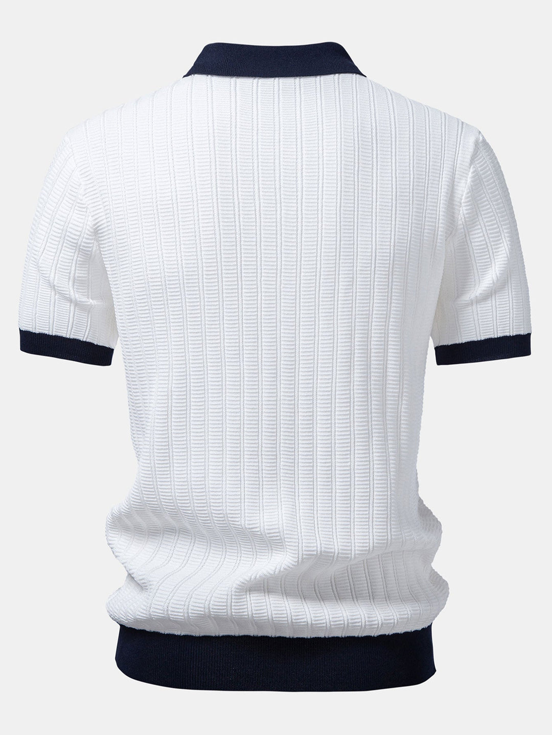 Contrast Textured Johnny Collar Knit Polo &amp; Elastic Waist Straight Leg Trousers