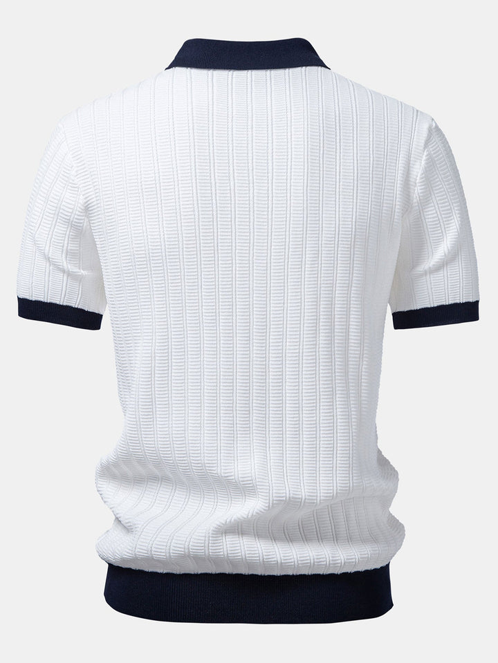 Contrast Textured Johnny Collar Knit Polo &amp; Slim Fit Tapered Trousers