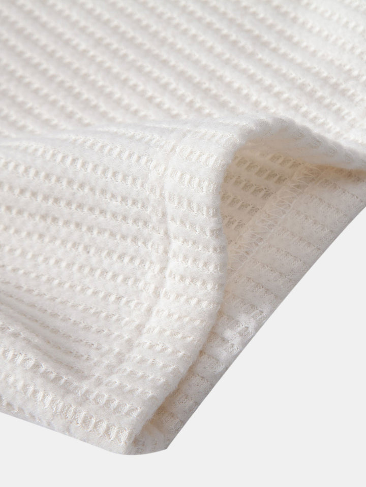 Short Sleeved Waffle Polo &amp; Drawstring Knitted Waffle Shorts