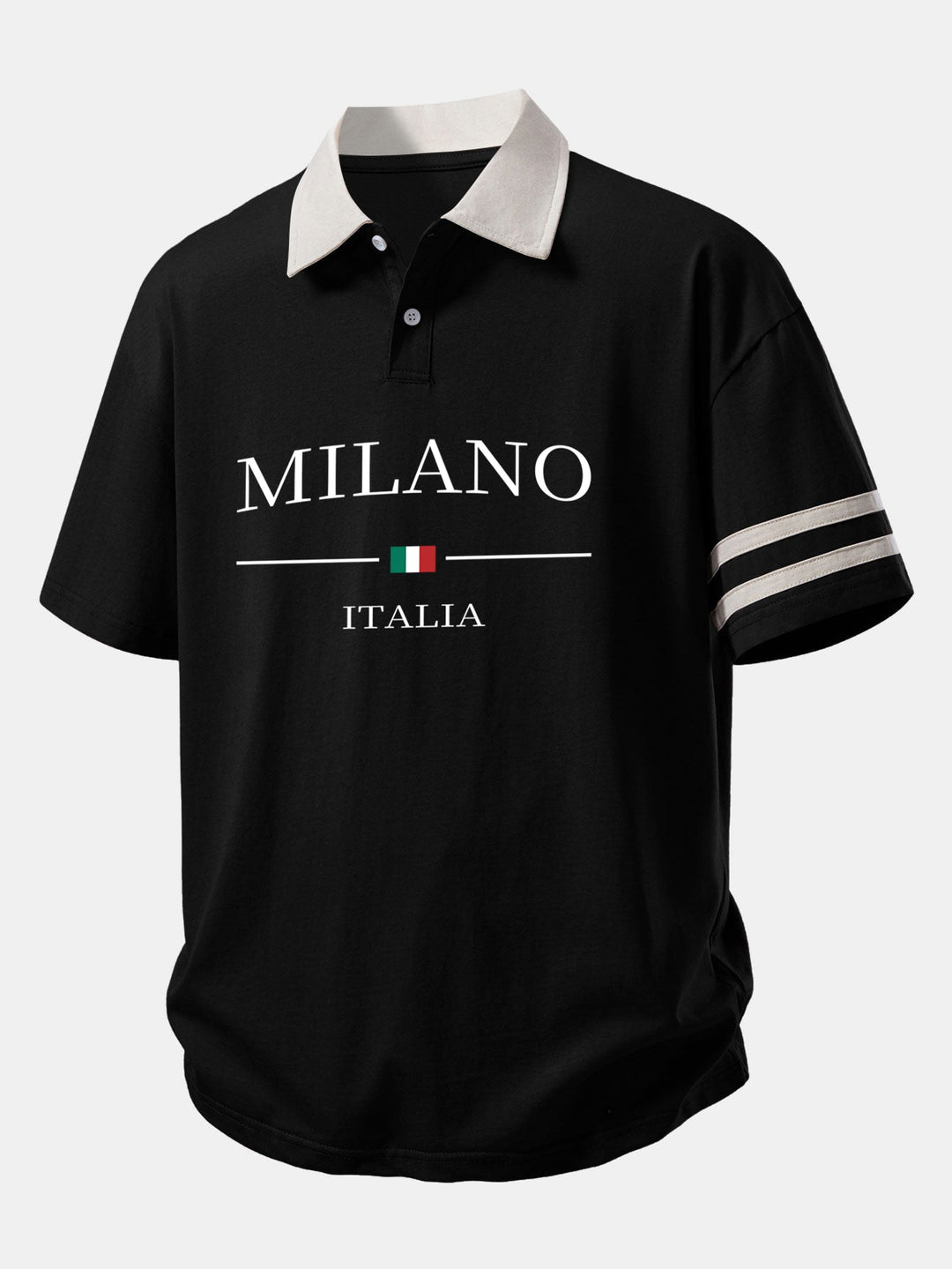 Relax Fit Milano Print Contrast Collar Polo Shirt &amp; Cotton Drawstring 7" Shorts