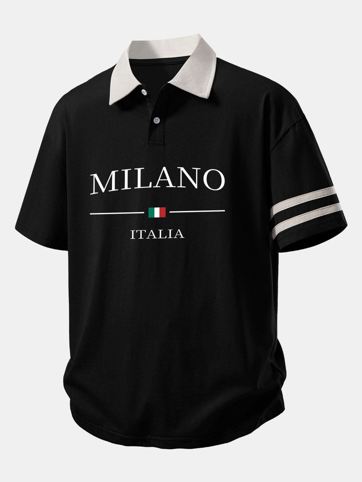 Relax Fit Milano Print Contrast Collar Polo Shirt &amp; Cotton Drawstring 7" Shorts