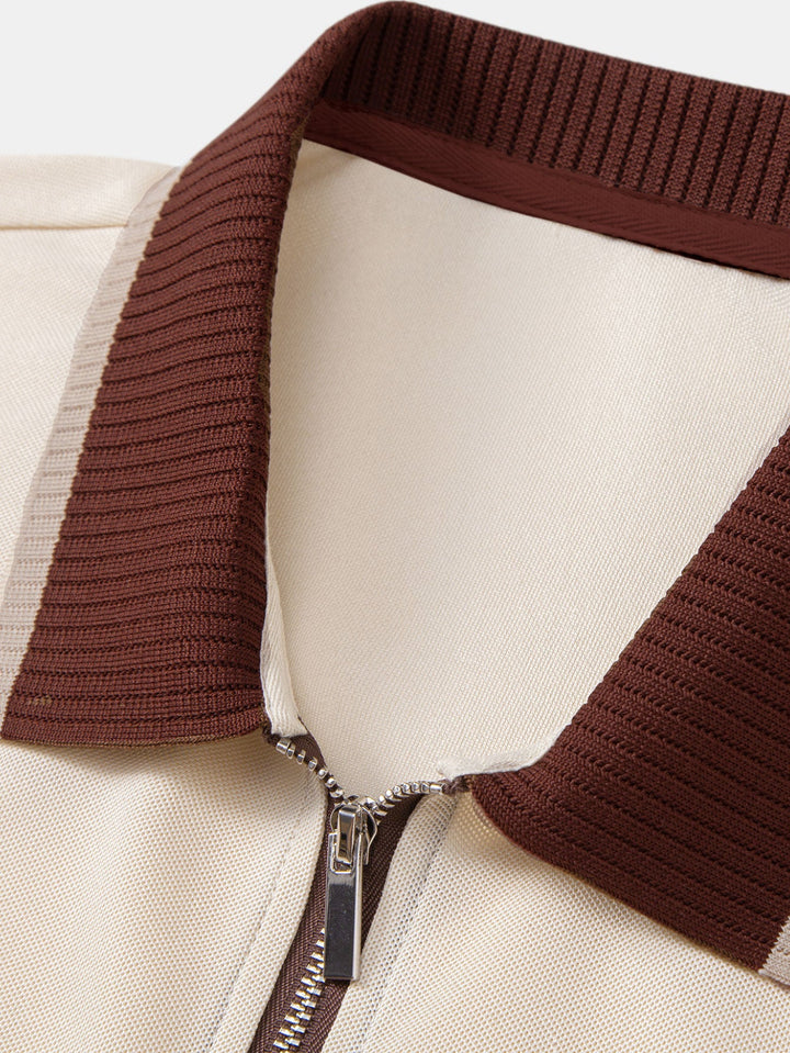 Contrast Trim Zipper Polo &amp; Slim Fit Tapered Trousers