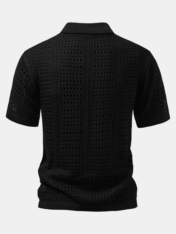 Crochet  V Neck Polo Shirt &amp; Straight Leg Linen Pants