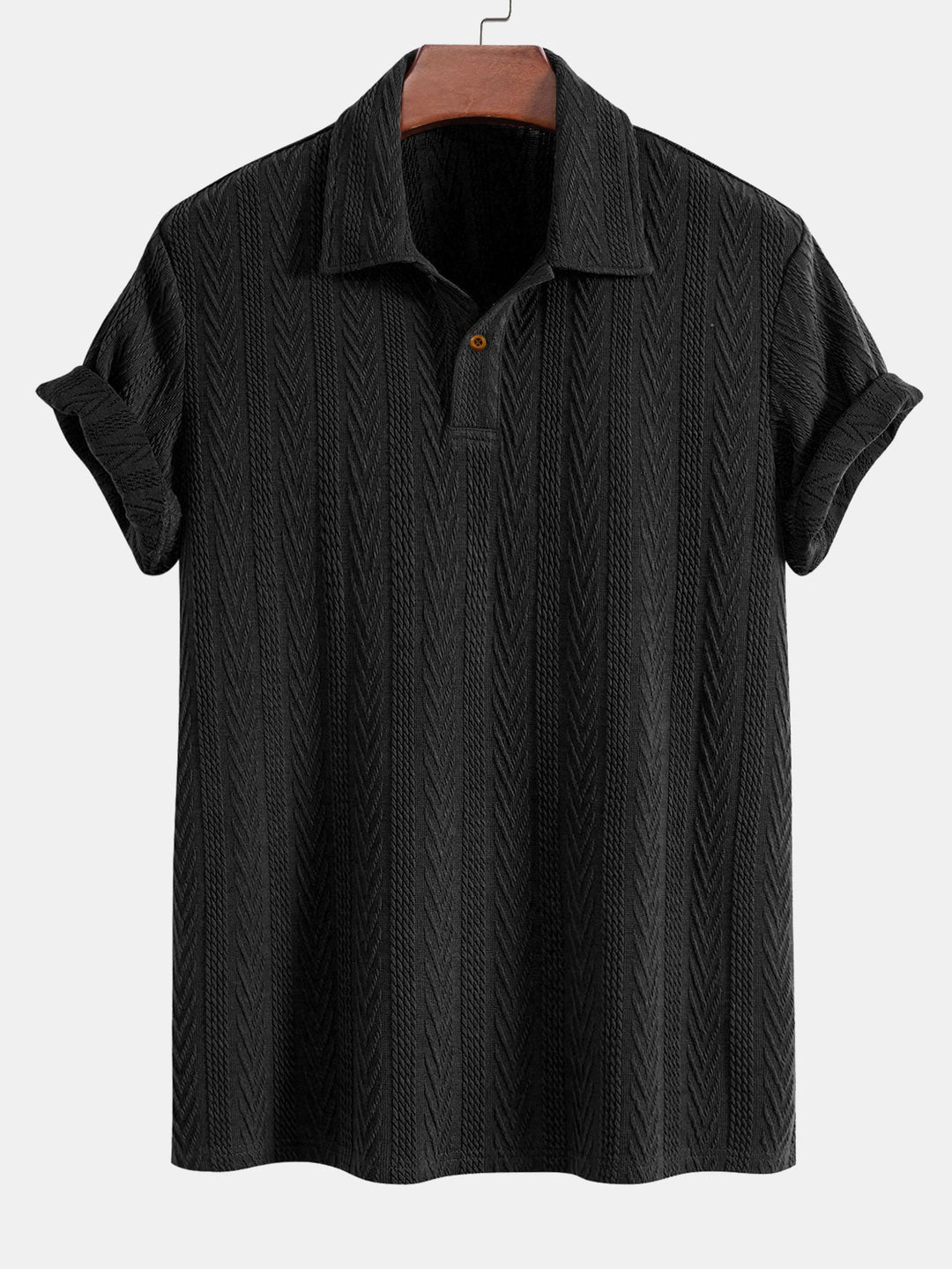 Short Sleeve Jacquard Polo &amp; Straight Leg Ribbed Pants