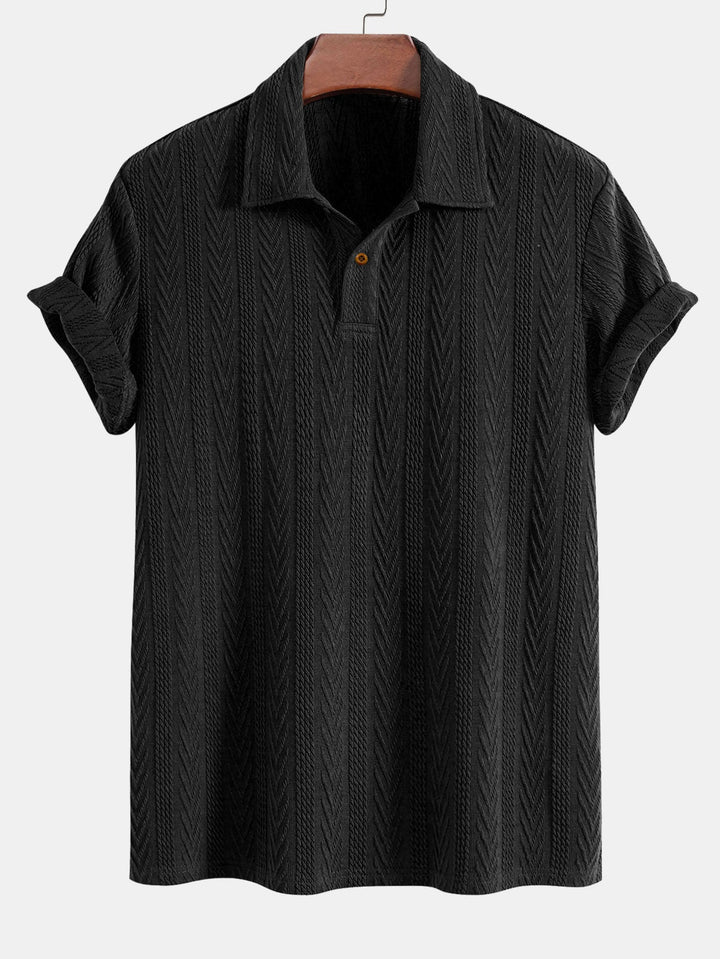 Short Sleeve Jacquard Polo &amp; Straight Leg Ribbed Pants