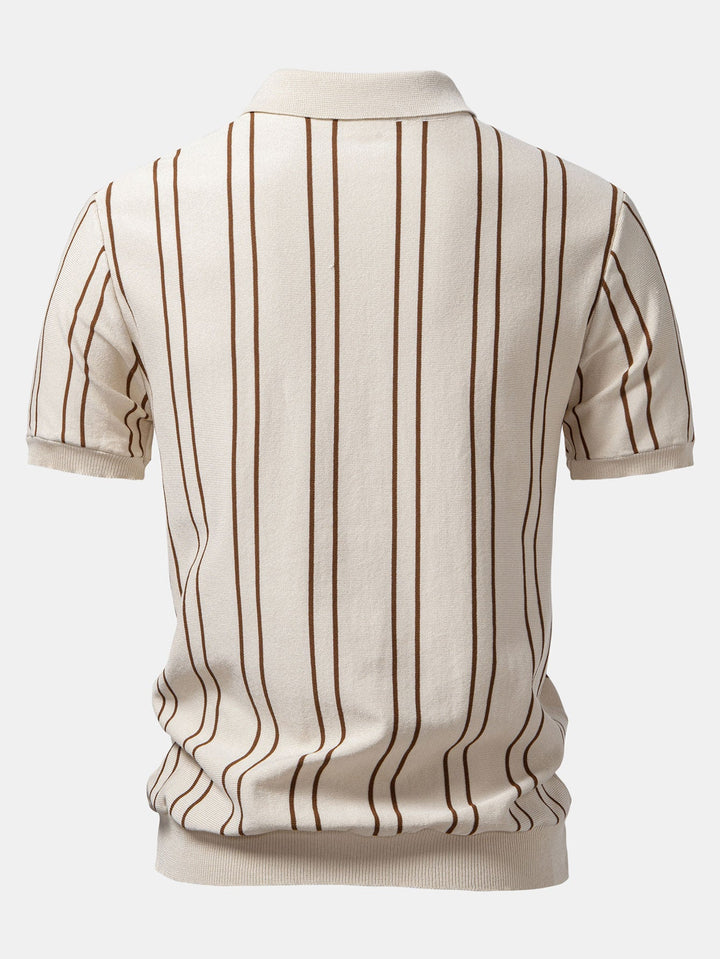 Striped Knitted Polo Shirt &amp; Slim Fit Tapered Trousers