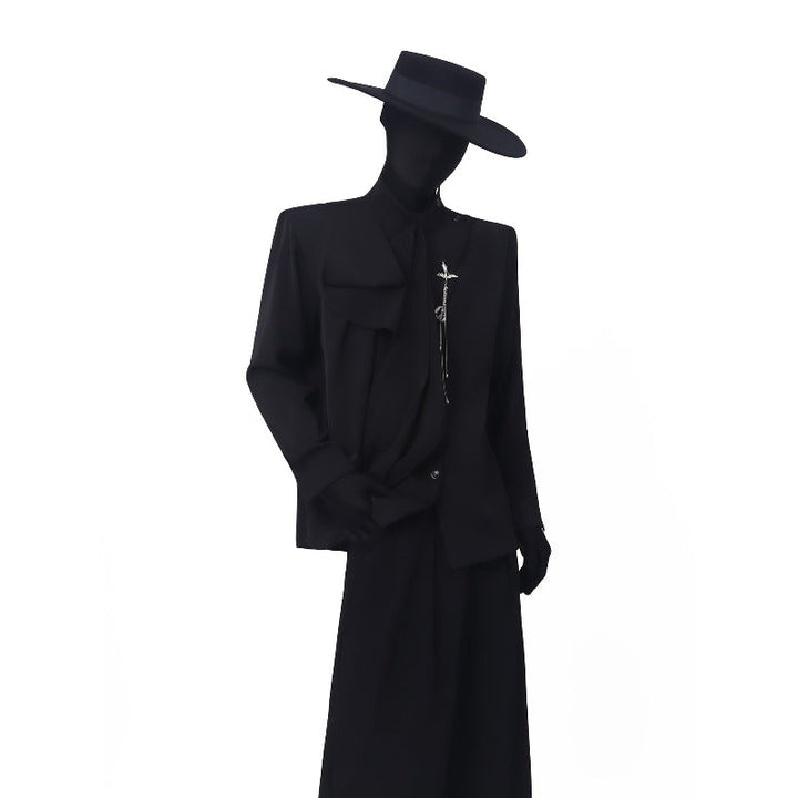 Vintage Mock-Neck Shirt with Scarf-Style Tie Detail