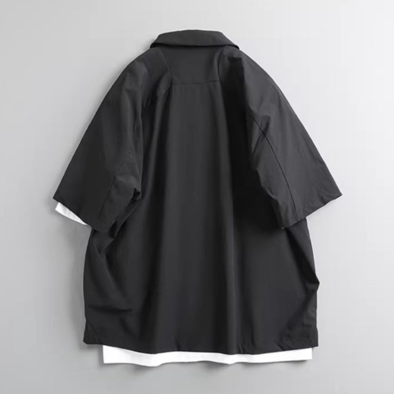 Multi-pocket Loose Two-way Zip Collar T-shirt