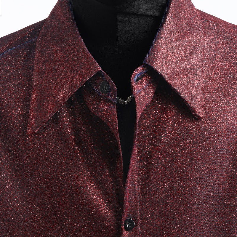 Reflective Starry Mesh Shoulder-Pad Shirt