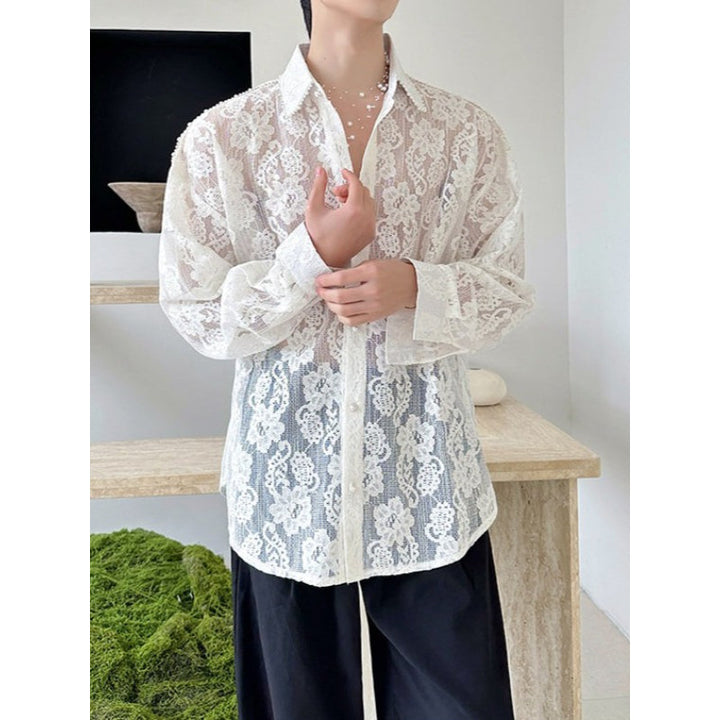 Lace and Beaded Long-sleeved Shirt