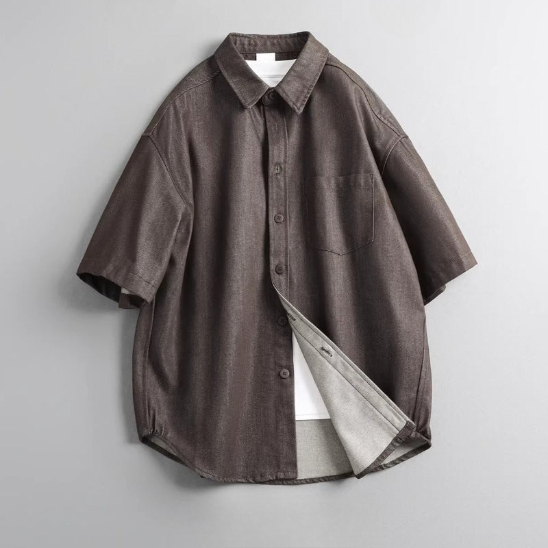 Casual Retro Twill Faux Denim Loose Collar T-Shirt
