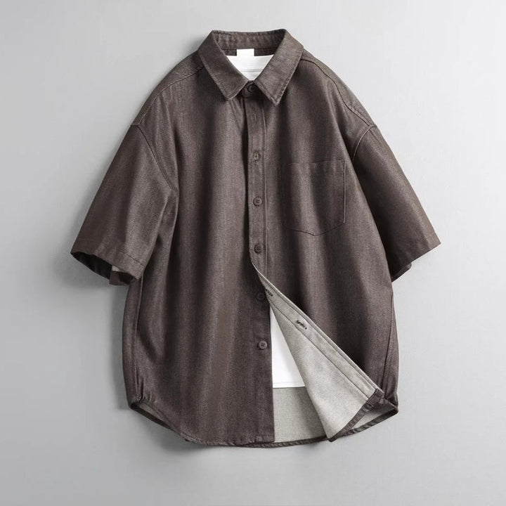 Casual Retro Twill Faux Denim Loose Collar T-Shirt