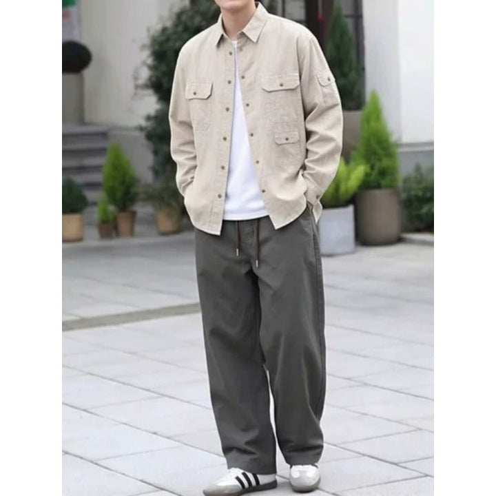 Casual Wide-Leg Cotton Workwear Trousers