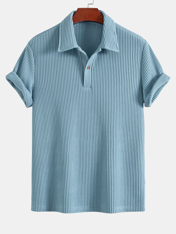 Short Sleeved Waffle Polo &amp; Drawstring Knitted Waffle Shorts