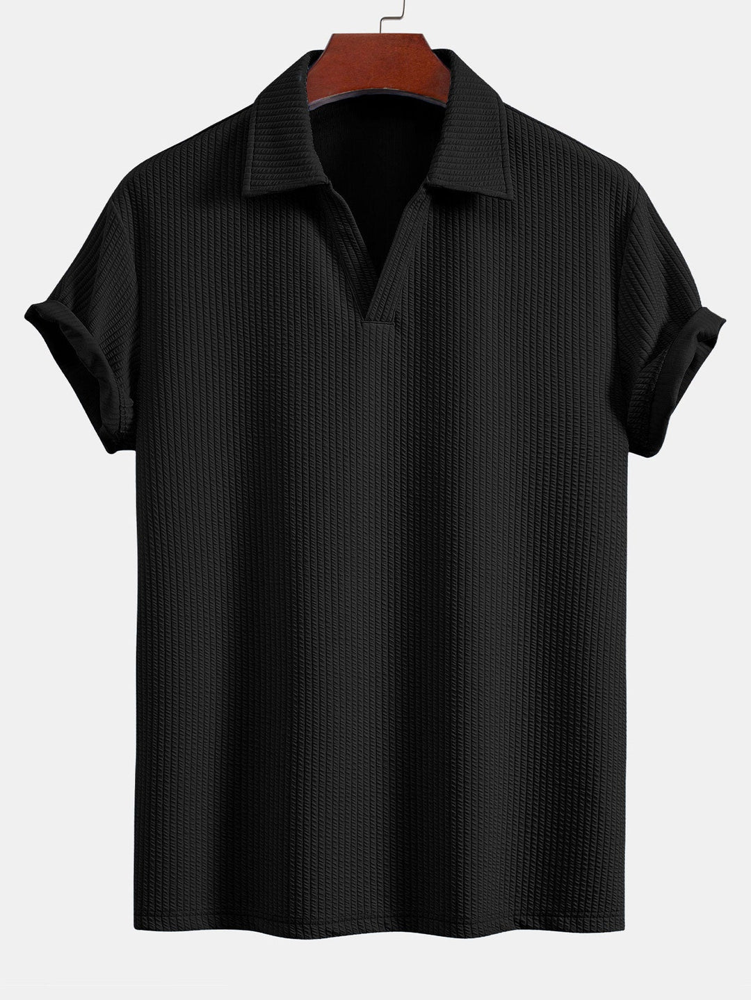 Short Sleeved V-Neck Ribbed Polo &amp; Straight Leg Ribbed Pants