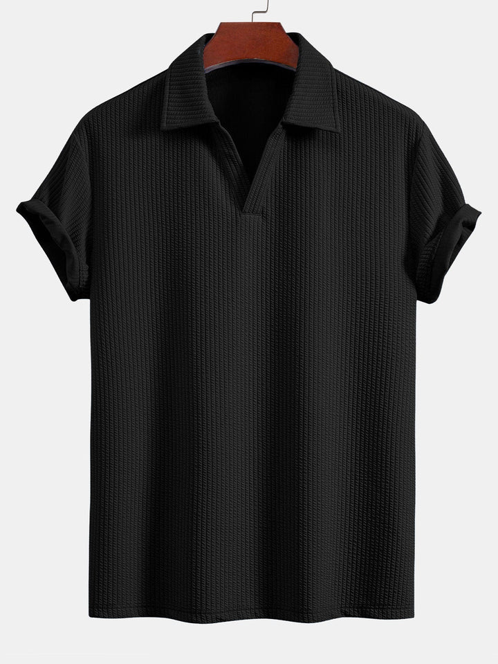 Short Sleeved V-Neck Ribbed Polo &amp; Straight Leg Ribbed Pants