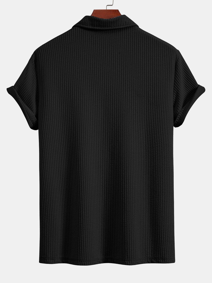 Short Sleeved V-Neck Ribbed Polo &amp; Straight Leg Ribbed Pants