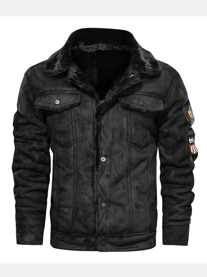 Regular Fit Faux Fur Lined Faux Suede Jacket