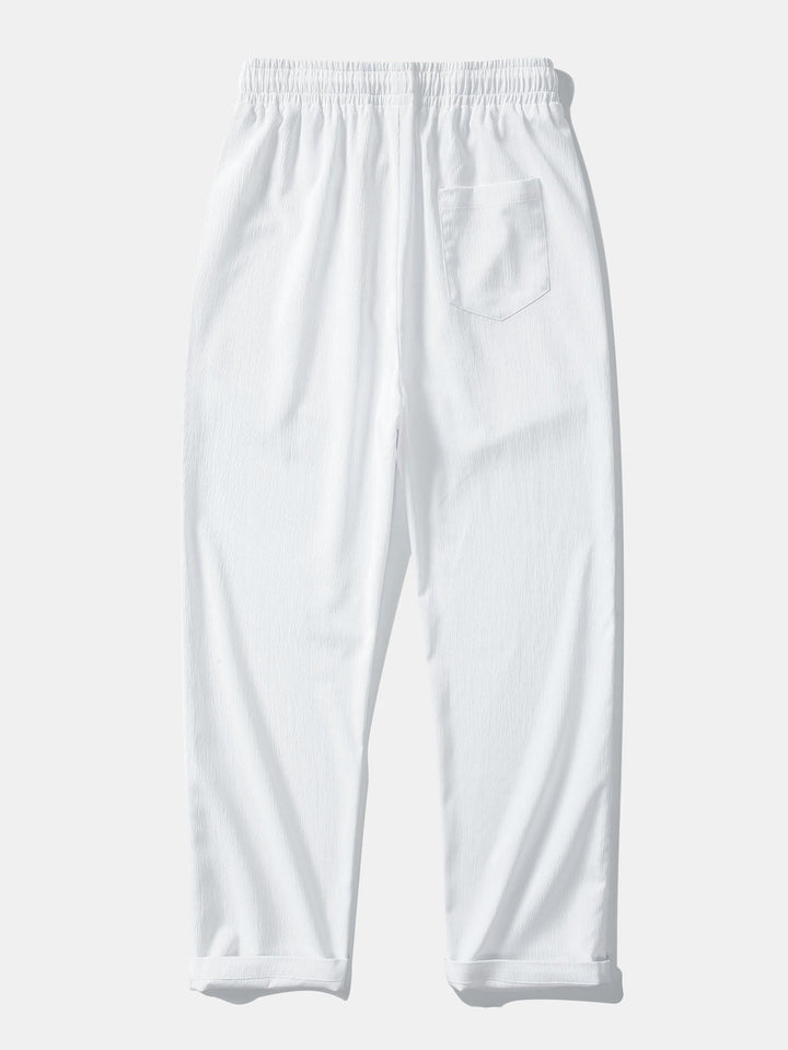 Crochet  V Neck Polo Shirt &amp; Crinkle Textured Straight Leg Pants