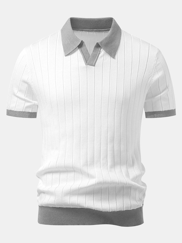 Contrast Trim Stripe Johnny Collar Polo &amp; Slim Fit Tapered Trousers