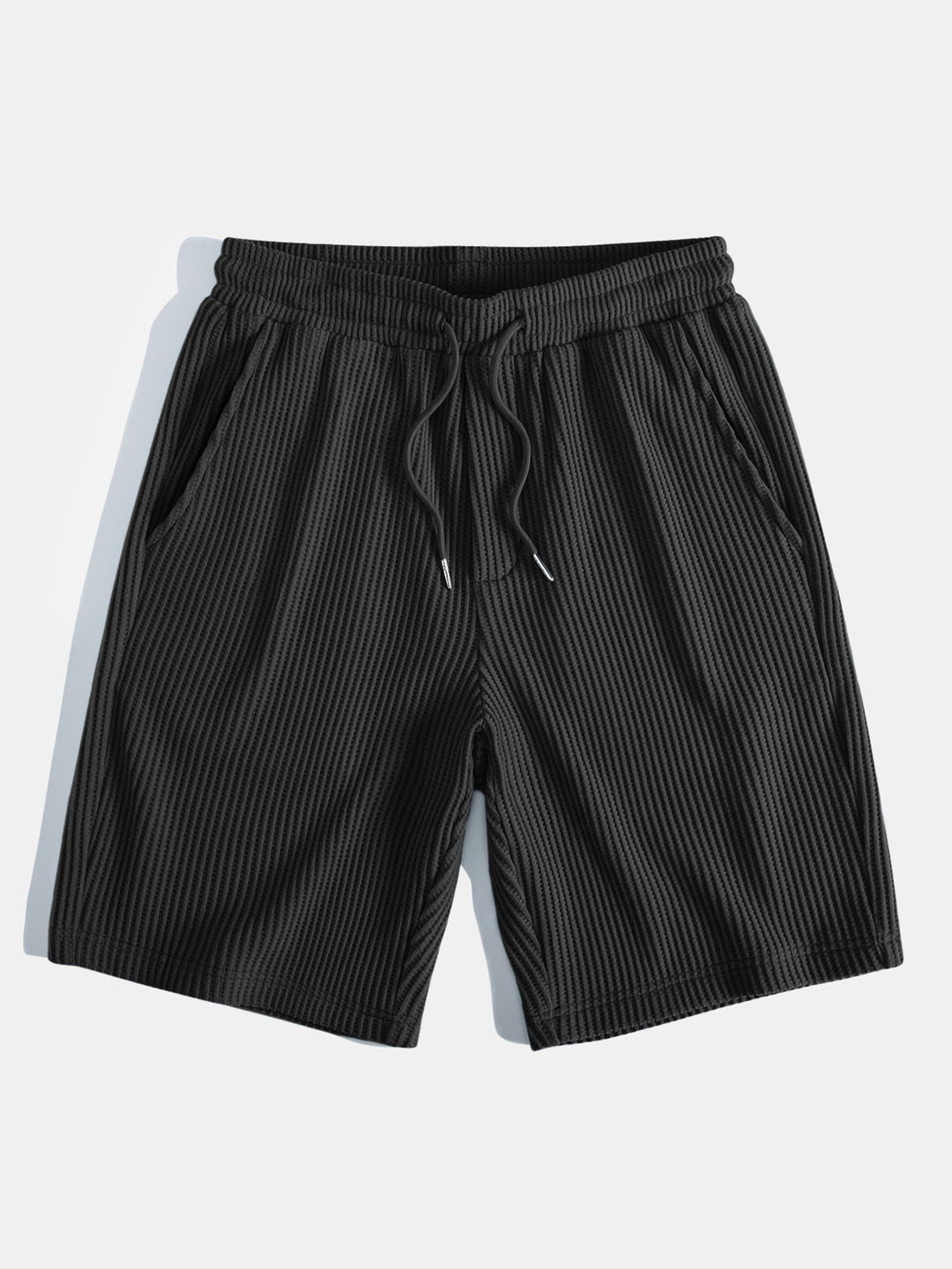 Short Sleeved Waffle V-neck Polo &amp; Drawstring Knitted Waffle Shorts