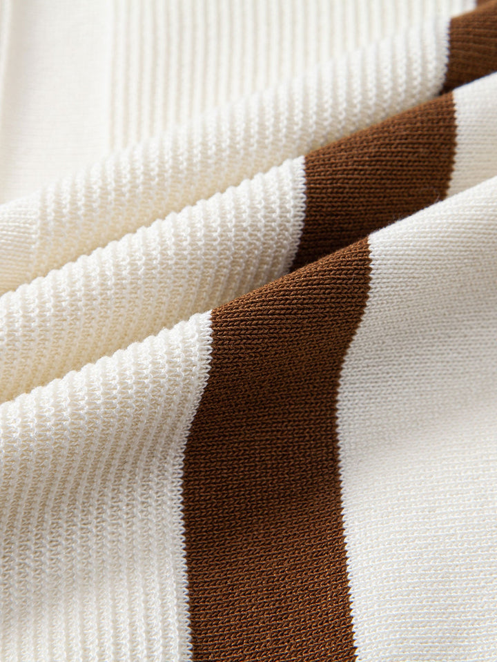 Stripe Geometric Jacquard Knitted Polo Shirt &amp; Slim Fit Tapered Trousers