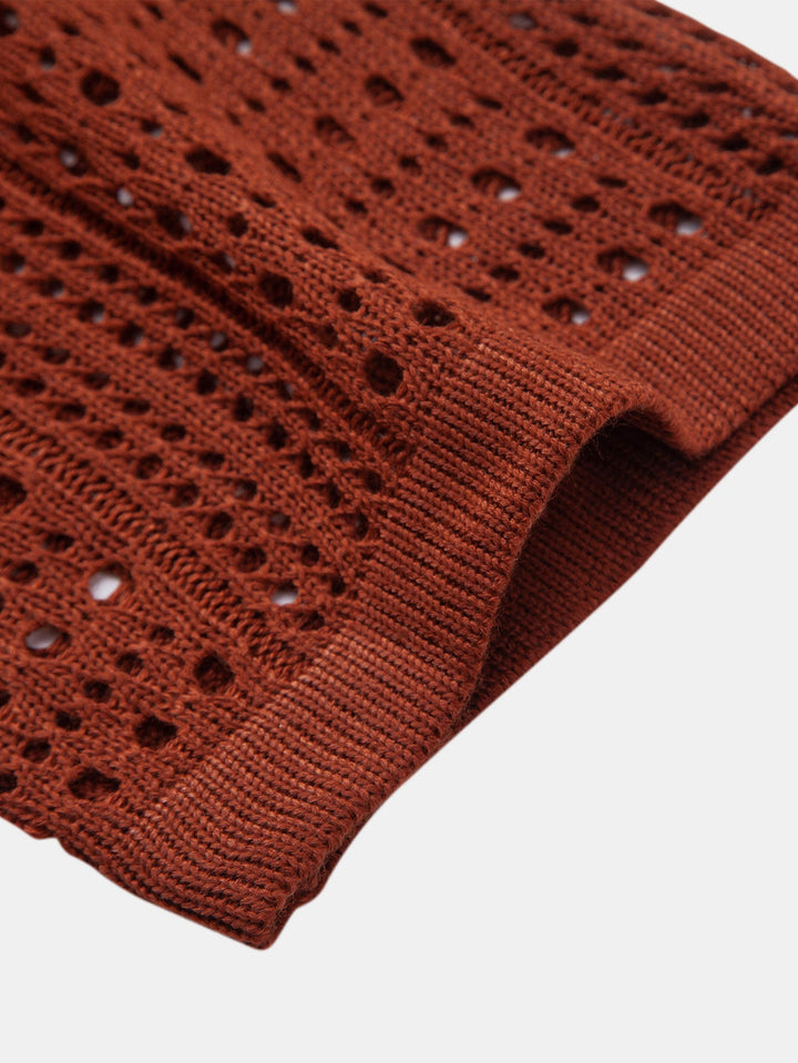 Crochet  V Neck Polo Shirt &amp; Straight Leg Linen Pants