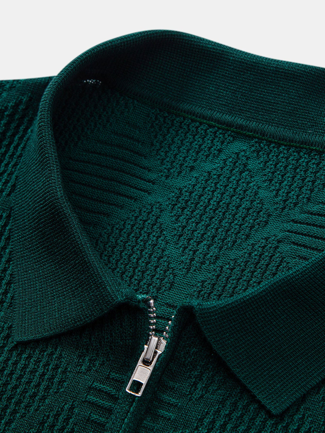 Rhombus Textured Zip Up Knitted Polo Shirt &amp; Slim Fit Tapered Trousers