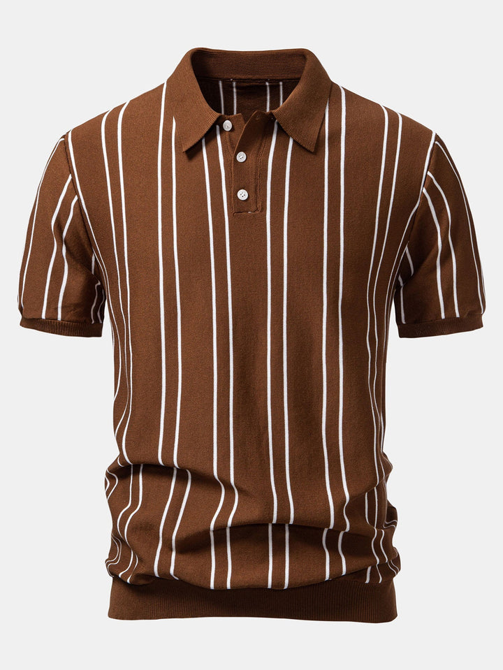Striped Knitted Polo Shirt &amp; Slim Fit Tapered Trousers