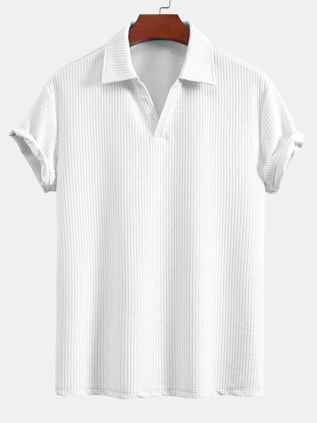 Short Sleeved V-Neck Ribbed Polo &amp; Straight Leg Ribbed Pants