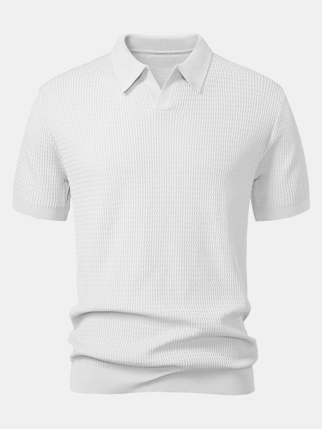 Wave Jacquard Knit V Neck Polo Shirt &amp; Cotton Chino Shorts