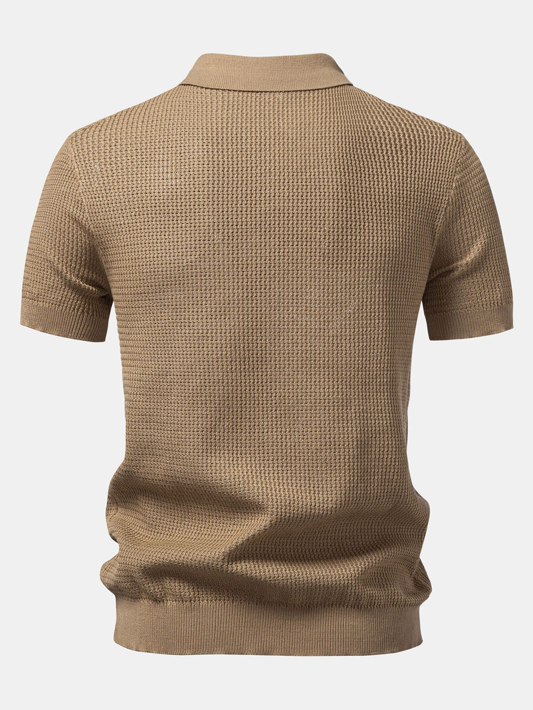 Textured Johnny Collar Crocheted Knit Polo &amp; Crinkle Textured Straight Leg Pants