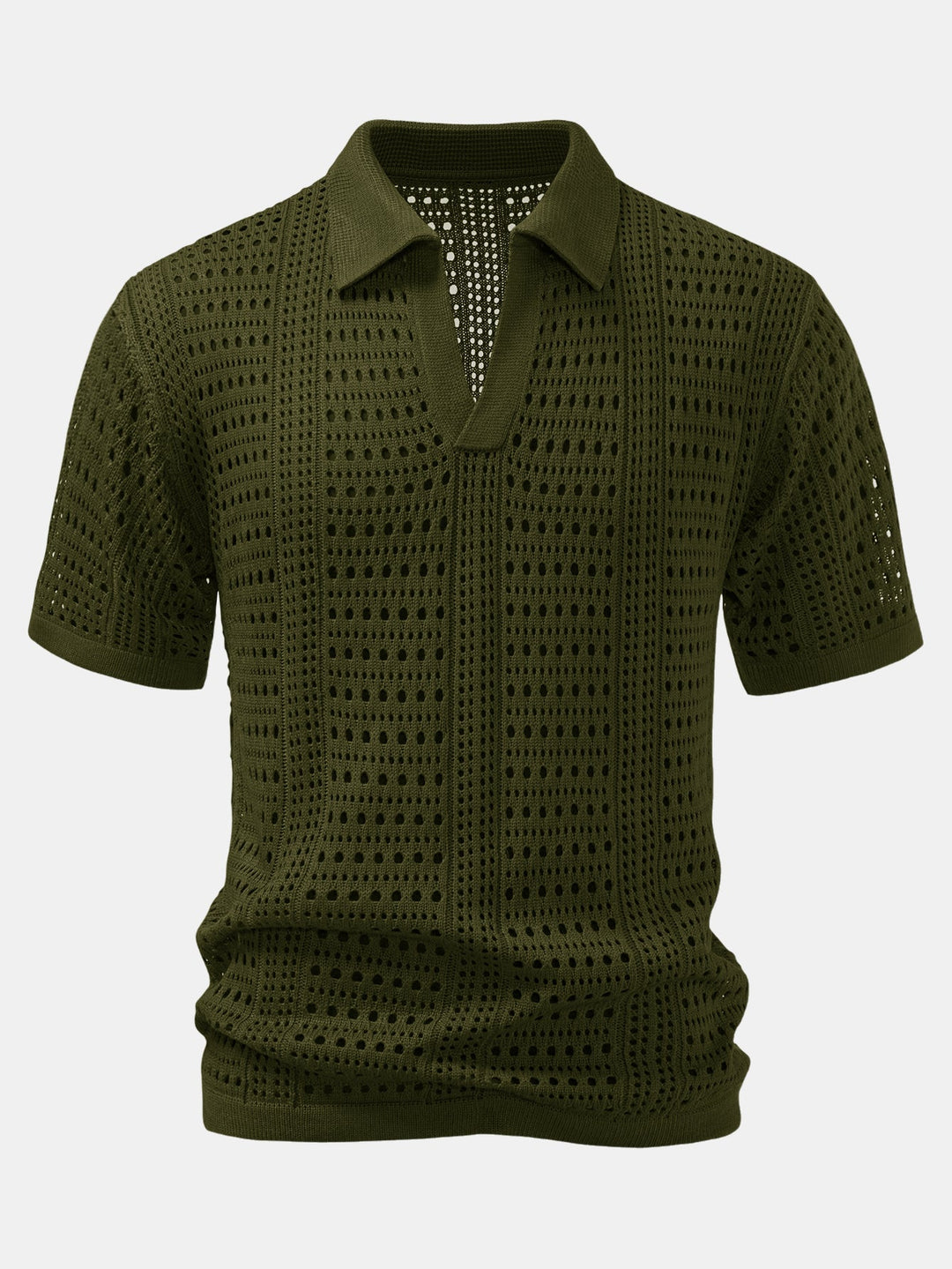 Crochet  V Neck Polo Shirt &amp; Straight Leg Linen Pants