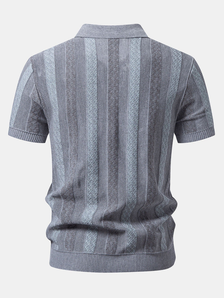 Striped Textured Knit Polo &amp; Elastic Waist Chino Shorts