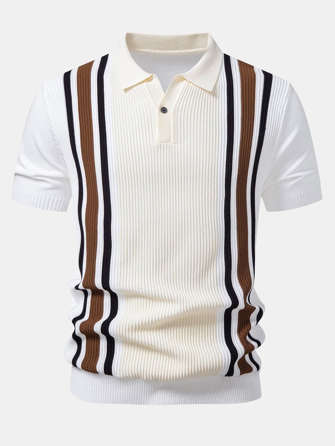 Contrast Striped Ribbed Knit Polo &amp; Slim Fit Tapered Trousers