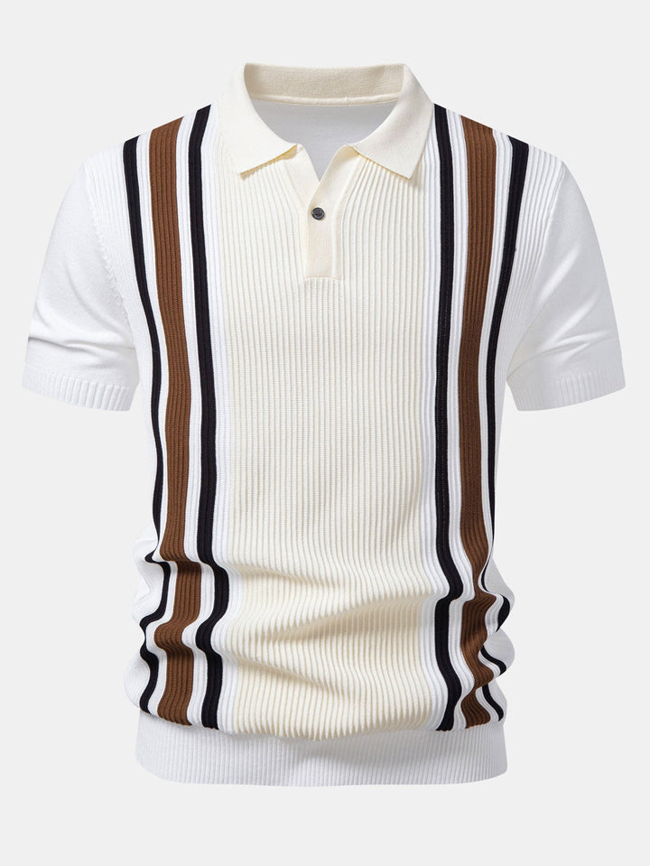 Contrast Striped Ribbed Knit Polo &amp; Slim Fit Tapered Trousers